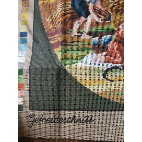Tapex Vienna Needlepoint Kit Vintage Farm Women Children Grain Cutting 16"x20" - Picture 3 of 10